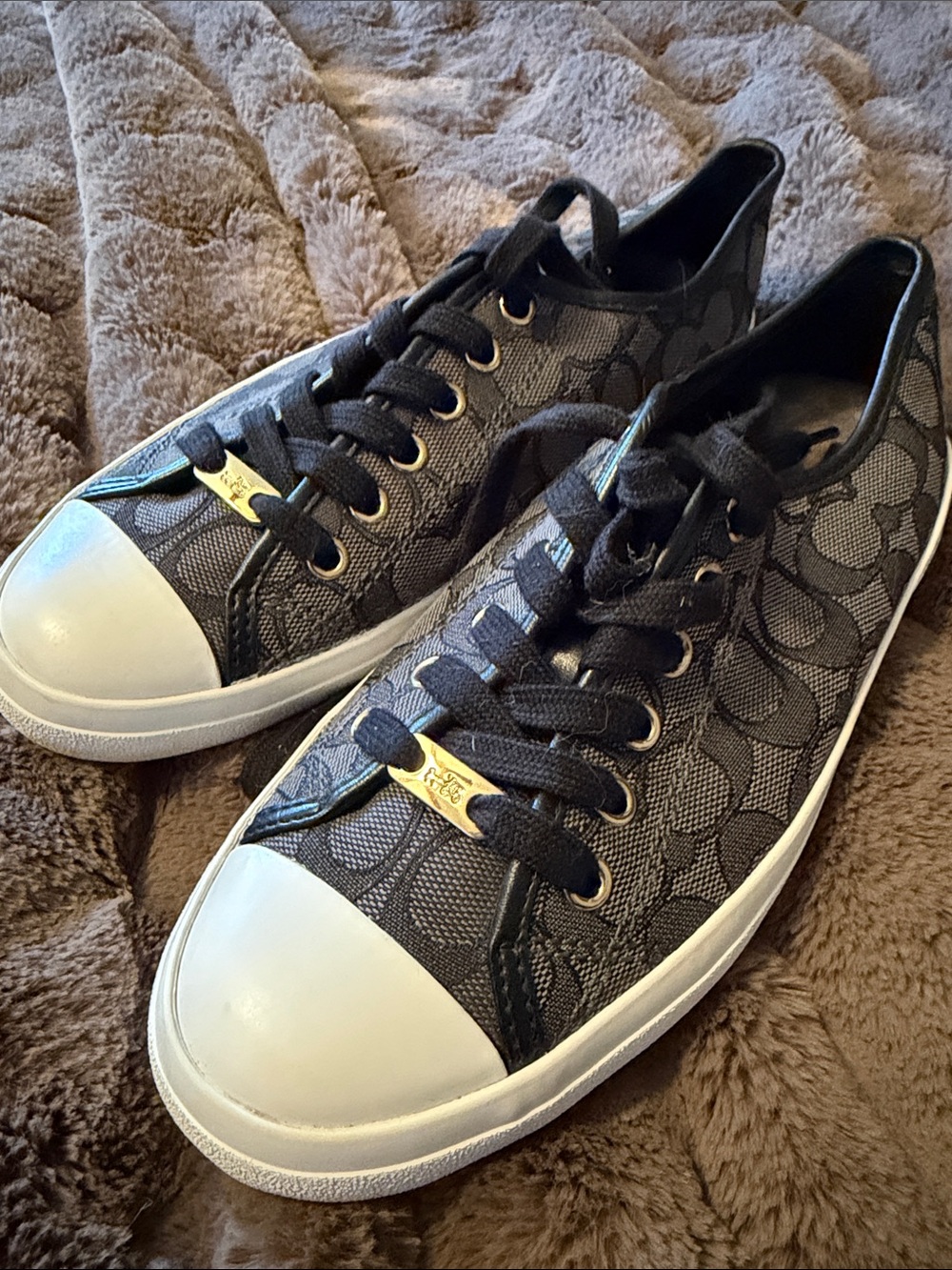 Coach Black Signature Canvas Low-Top Sneakers with White Toe Cap